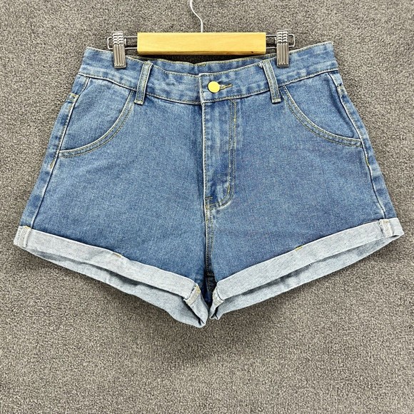 SheIn Shorts Womens Size S Blue Cuffed Denim Jean High Rise Clean Cut Light Wash - Picture 1 of 10